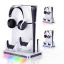 ZYTHRONE PS5/ Slim/Pro Cooling station with Fast Contoller Charger for PlayStation 5 Disc & Digital Console Stand, RGB Light, Quiet Cooling Fan, Headset Holder
