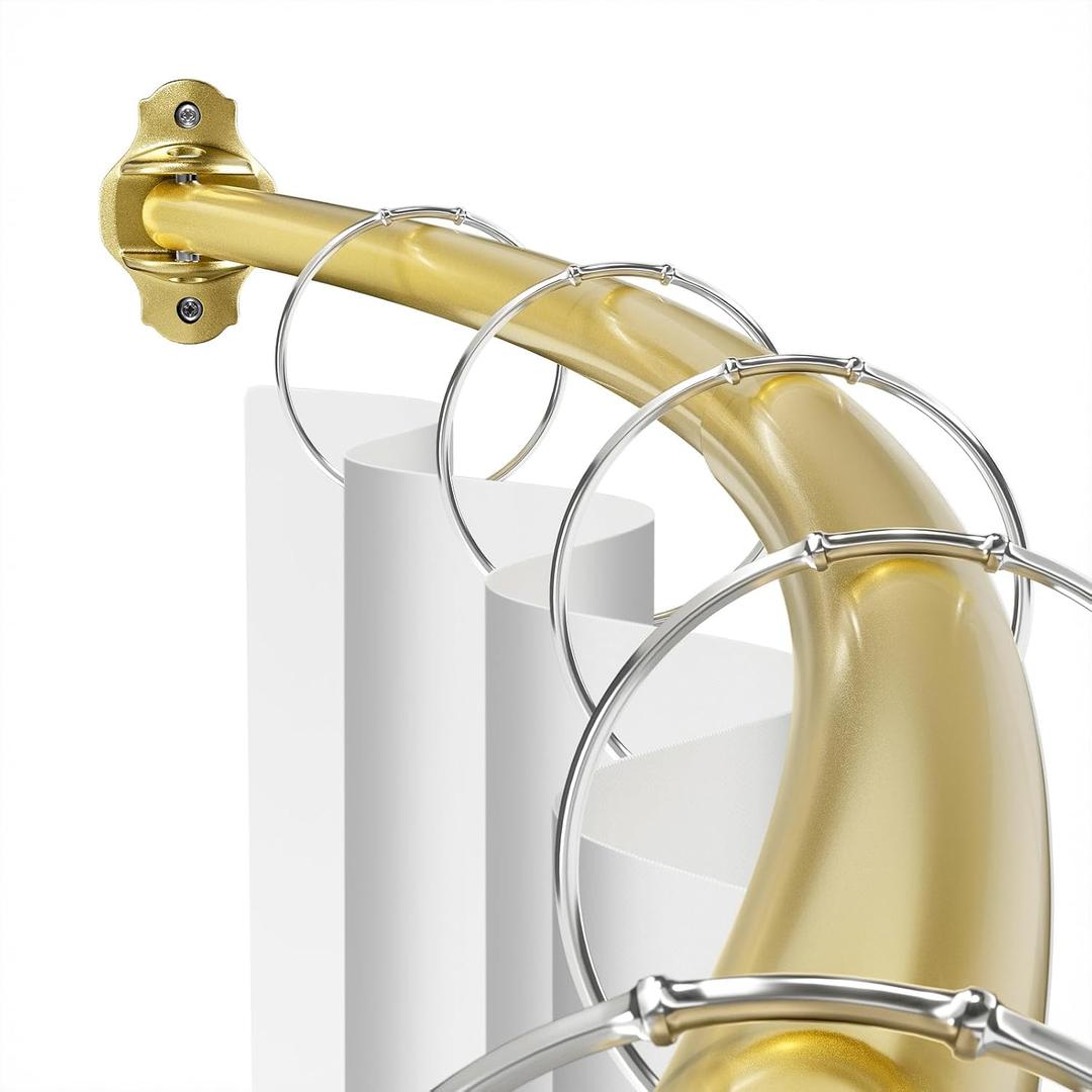 Mcrbeay Curved Shower Curtain Rod, Adjustable 40-72 inches Extra Wide Curved Shower Rods for Bathroom, Stainless Steel Round Shower Curtain Rod for Bathtub, Rustproof, Gold