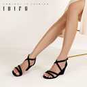 IDIFU Women's 3 Inch Strappy Wedge Sandals Open Toe Dressy Wedges For Women Black Nude Silver White Bridal Wedge Heels On Wedding Evening Summer, Black, Size 10