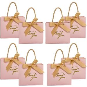 TKSBAG 50Pack Small Thank You Gift Bags With Handles-5.5''x 2.5''x4.7'' Mini Pink Gift Bags Bulk for Baby Shower, Birthday, Wedding, Party Favors, Mother's Day