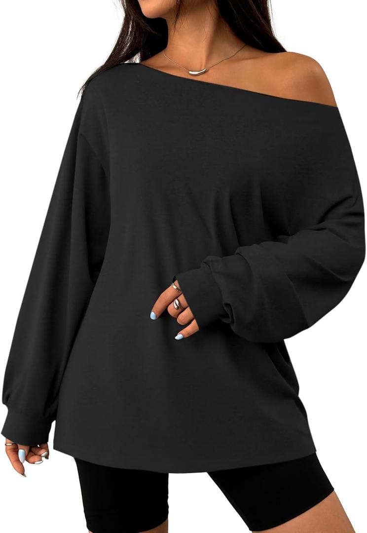 SOFIA'S CHOICE Women Tie Dye Off Shoulder Tops Workout Going Out Long Sleeve Shirts Black Medium (M)