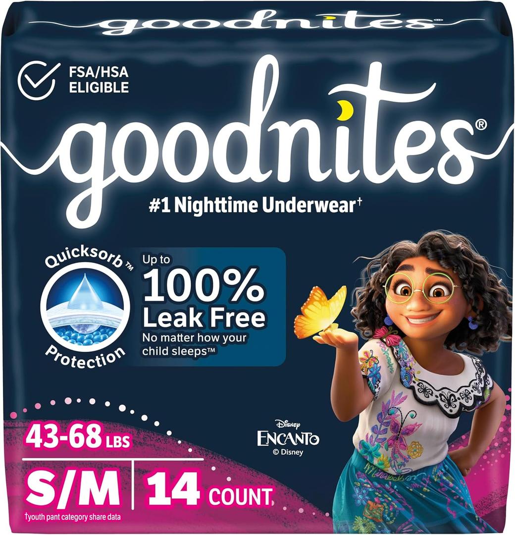 Goodnites Girls' Nighttime Bedwetting Underwear, Size S/M (43-68 lbs), 14 Ct