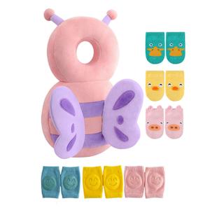 JunNeng Toddler Baby Head Protector Pad for Toddler Walker with Knee Pads&Anti-Slip Socks,Butterfly