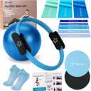 Pilates Ring Set, Pilates Essentials Kit for Home Workouts Women, Yoga Equipment Set with 14 Inch Magic Circle, 9.8 Ball, 5 Resistance Bands, 3 Long Stretch Bands, Core Sliders, Non-slip Socks