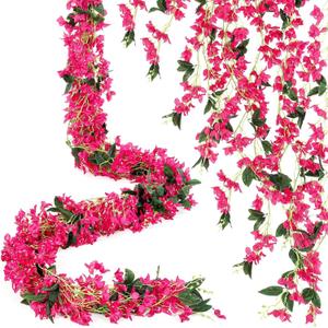 12 Pcs 70.8" Artificial Bougainvillea Flowers Garland Totally 70.87 ft Fake Silk Bougainvillea Vines Long Plant Faux Wreaths for Centerpieces Runner Wedding Arch Wall (Rose Red)