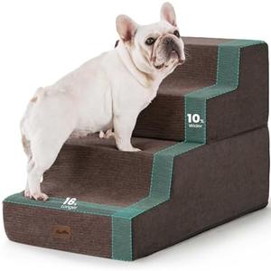 Made4Pets Dog Steps for Bed, Extra Wide Dog Stairs for High Bed Couch Sofa, 35D Foam Pet Steps for Small Dogs and Cats, Non-Slip Bottom Pet Stairs, Brown, 4 Steps