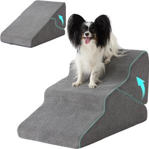 Dog Stairs for Small Dogs 16 H, 3-Step Dog Steps for Bed, Foldable Pet Stairs and Ramp for Dogs and Cats to Get on Beds, Couch, Non-Slip Balanced Pet Steps with Waterproof Cover, Grey