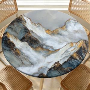 Round Fitted Tablecloth with Elastic Edge Design Table Cover Waterproof Stain-Resistant Wipeable Table Cloth Best for Outdoor/Indoor for 31"-35" Round Tables Mountain Peak