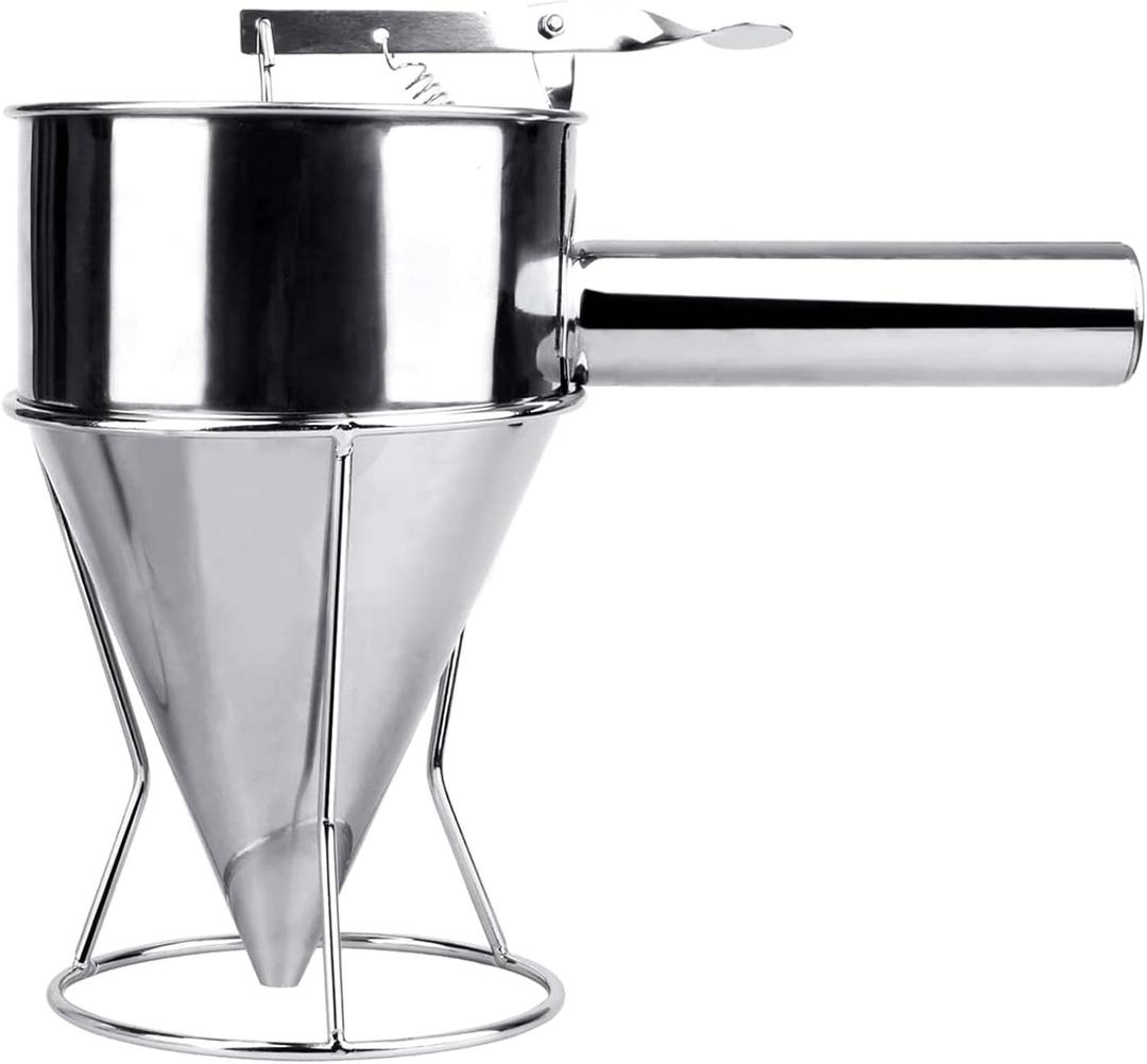 MyLifeUNIT Stainless Steel Pancake Batter Dispenser, Funnel Dispenser with Stand for Takoyaki and Baking (Large)