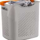 Plastic Laundry Basket, Plastic Washing Baskets Dirty Clothes Hamper with Handles, Laundry Hamper Storage Basket for Storage Clothes in Bedroom, Bathroom (Grey) 2 Packs