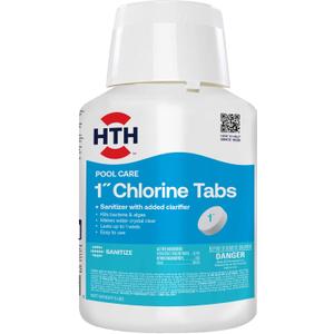 HTH 42047 Pool Care 1" Chlorine Tabs, Swimming Pool Sanitizer with Added Clarifier - Eliminates Bacteria & Algae, Makes Water Clean & Crystal Clear, Sanitizes & Protects - Slow Dissolving, 5 lbs