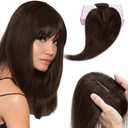 Elailite Hair Toppers for Women Real Human Hair Topper with Bangs Thinning Thin 5.1"x2.8" Silk Base Clip in Remy Hairpieces 18 Inch Dark Brown