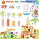 FCSONU Wooden Building Blocks for Toddlers 1-3, 100 Pcs Wood Blocks Set - Sorting & Stacking Toys with Storage and Lid, Kid Montessori Toys Ages 2+, Christmas 1st Birthday Gifts for Boys Girls Baby