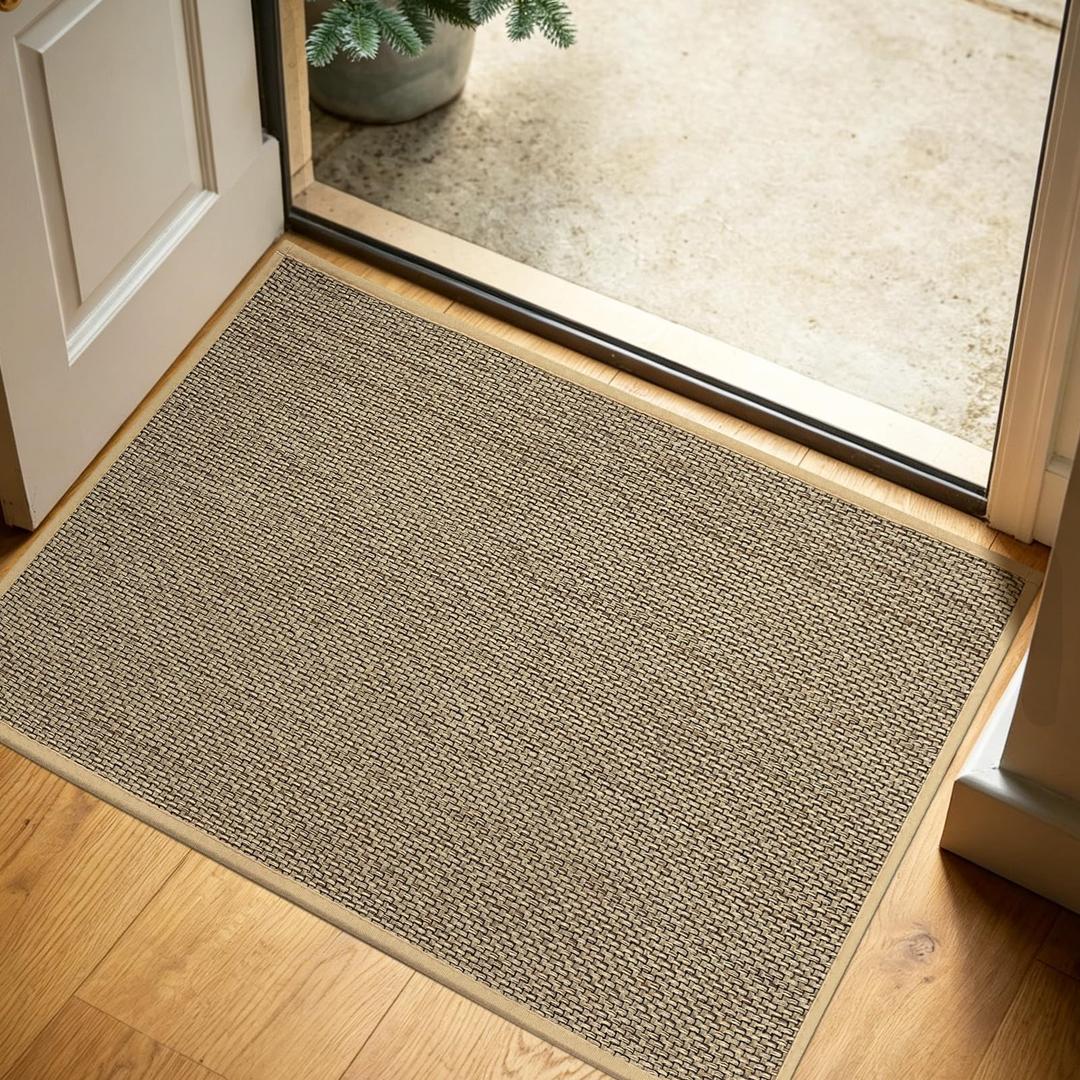 4′ x 6′ Large Indoor Door Mat, Ultra Thin Linen-Look Absorbent Entryway Rug