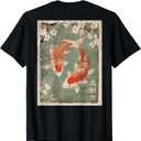 Koi fish and Cherry Blossom tree Japanese Woodblock art BACK T-Shirt, Size L