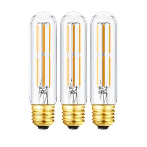 Leools T10 Led Bulb,Dimmable Tubular Vintage LED Edison Bulbs 6W,Equivalent 60 Watt,600LM,Warm White 2700K,Clear Glass,E26 Base Bulb, for Cabinet Display Cabinet etc,3 Pack.
