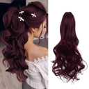 Felendy Ponytail Extension Claw 18" 20" Curly Wavy Straight Clip in Hairpiece One Piece A Jaw Long Pony Tails for Women Grape Red