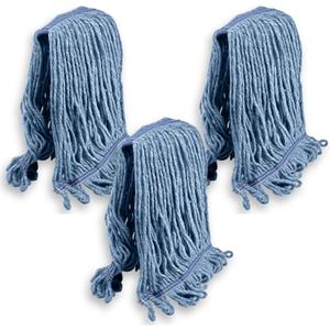 KLEEN HANDLER General Cleaning Mop Heavy Duty Commercial Replacement, Wet Industrial Blue Cotton Looped End String Head Refill (Pack of 3)