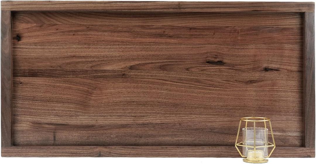 30 x 15 Inches Large Rectangle Black Walnut Wood Ottoman Tray, Serve Tea, Coffee Classic Wooden Decorative Walnut Serving Tray (30x15 Inch)