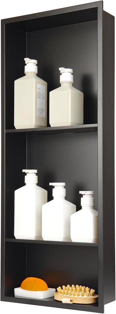 2 x Stainless Steel Niche for Shower WallShower Niche Insert Tile Ready Organizer Storage for Room3-Tier Shelves Matte Black (Black30 * 12 in)