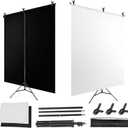 White Black Screen Backdrop with Stand Kit, 6.5x6.5ft T-Shape Background Support Stand with 6.5x6.5ft Black and White Chromakey Screen Backdrop for Streaming, Zoom, Photography