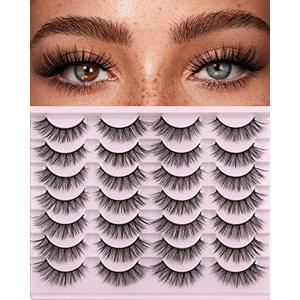 False Eyelashes 14mm Faux 3D Mink Lashes Natural Look Cat Eye Wispy Lashes Pack by Kiromiro, 14 Pairs