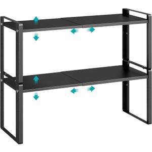 2 Pack Expandable Cabinet Organizer Shelves, 88lbs High Weight Capacity, Stackable Heavy-Duty Metal Storage Rack, Adjustable Cabinet Shelf for Kitchen, Pantry, Cupboard, Under Sink, Black