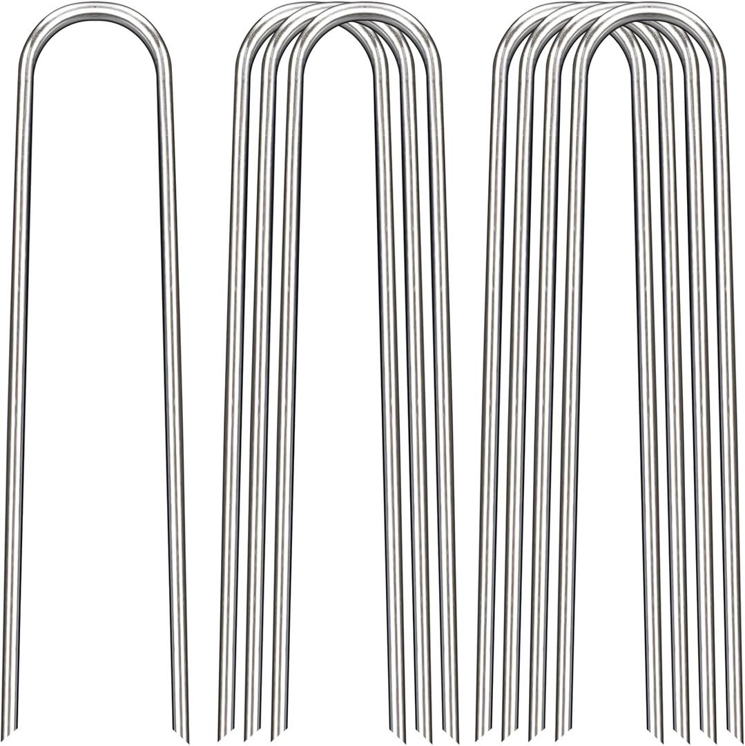 FAAYUCK 12 Inch Landscape Staples, 12/25/50/100 Pack Galvanized Garden Stakes, 8 Gauge Heavy Duty U-Shaped Ground Stakes for Weed Barrier Fabric, Irrigation Tubing, Fence, Outdoor Decorations
