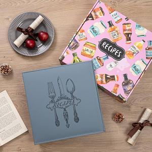 COFICE Recipe Binder with Plastic Sleeves 8.5x11 3 Ring Organizer Blank Family Recipe Book Kit to Write in Your Own Recipes Faux Leather Cover (Blue)