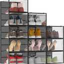 12 Pack XXX-Large Modular Clear Plastic Stackable Shoe Storage Organizer for Closet, Space Saving Versatile Sneaker Shoe Rack Containers Bins Holders, Portable Closet Organizers and Storage, Black