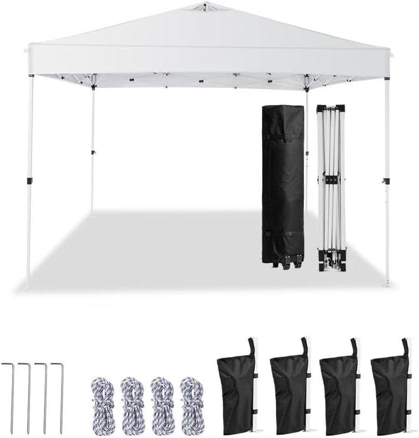 10x10 Pop Up Canopy Tent One-Person Setup, Waterproof & UV-Blocking, Heavy-Duty Steel Frame, Wheeled Bag & Sandbags Outdoor Shade for Beach, Camping, Backyard, Tailgate, Events (White)