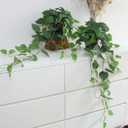 Fake Pothos Hanging Plants  Set of 2 Faux Ivy Vines with Pots, Realistic Silk Devils Ivy for Indoor Dcor, Low Maintenance Artificial Greenery for Home or Office (Green)