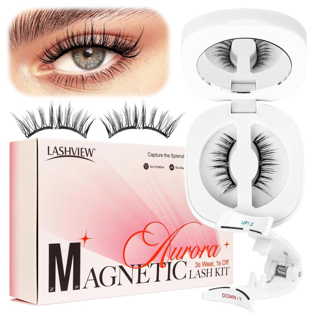 LASHVIEW Upgrade Magnetic Eyelashes with Applicator - Reusable Soft Magnetic Eyelashes for Natural Look - No Glue Needed - Easy to Wear and Remove (A03)