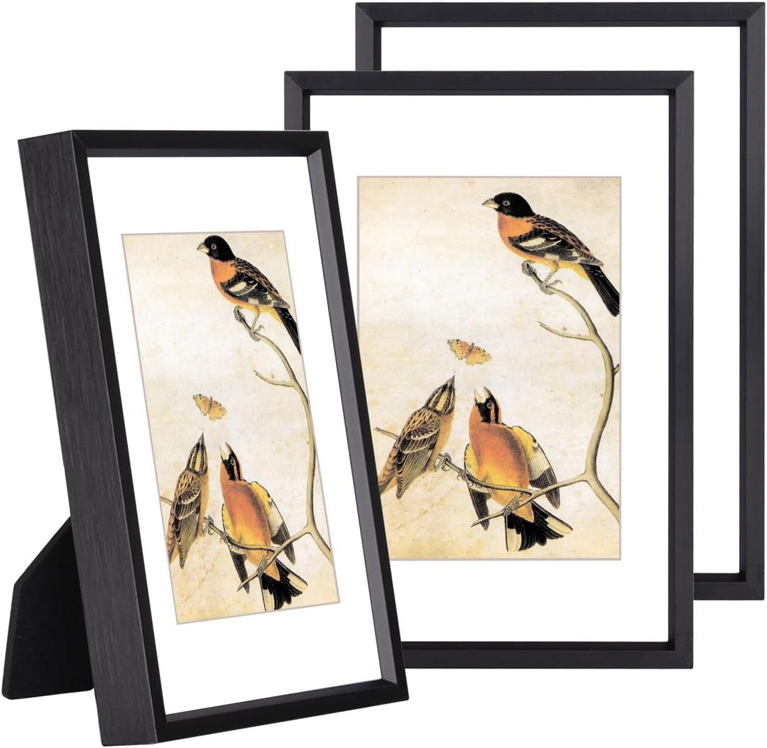 3.5x5 Picture Frame Set of 3, Black Metal Photo Frames with HD Glass, Fits 2.5x3.5 with Mat or 3.5x5 without Mat, Wall Hanging and Table Display