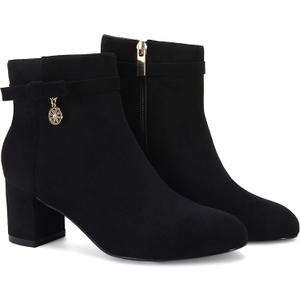 Coutgo Women's Ankle Boots Chunky Block Low Heel Vintage Tie Knot Booties Shoes with Side Zipper (8, Black)