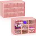 Wenqik 2 Pcs Mini Storage Drawers Teacher Toolbox Organizer with 9 Clear Drawers Small Plastic Desktop Teacher Desk Craft Organizer for Classroom Office 7" x 3. 9" x 4. 7"(Pink)
