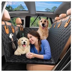 DKMHA Hard Bottom Back Seat Extender for Dogs, Odorless Materials Dog Car Seat Cover Holds 300lbs with 2 PCS Retractable Dog Seat Belt and 2 PCS Pet Collapsible Bowls, for Car SUV Truck