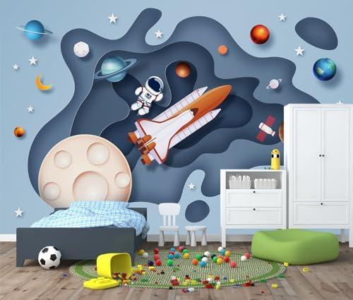 TUNDJ - Space Wallpaper for Boys Room Cartoon Planet Astronauts Wall Murals for Kids Room Bedroom（Not Peel and Stick）130" x 95"