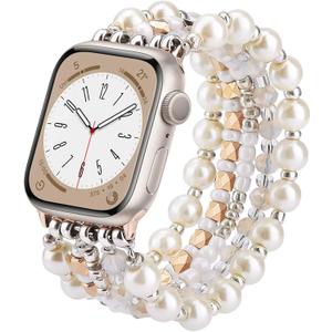 VISOOM Beaded Bracelet Compatible for Apple Watch Band 38/40/41/42mm Women-Resin Apple iWatch Series 11 10 9 8 7 SE 6 5 4 3 2 1 Bands Dressy Fashion Cute Handmade Stretchy IWatch 11 42mm Strap Band
