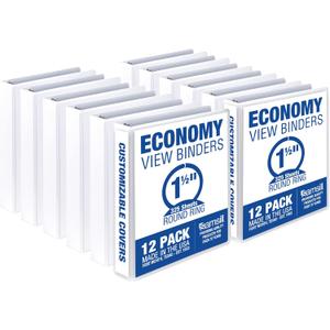 Samsill 1.5 Inch 3 Ring Binders, Made in USA, Economy Round Ring, Clear View Cover, 325 Sheet Capacity - for School, Home, Office - White, 12 Pack