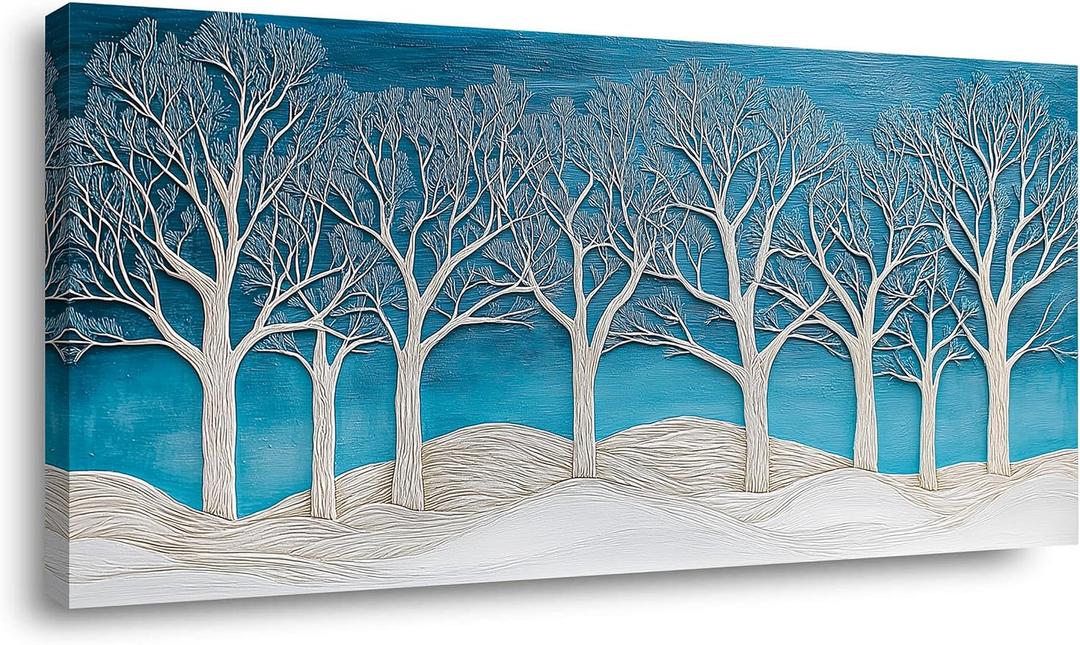 Ggaafet Abstract Forest Wall Art for Bedroom Canvas Painting Prints Beautiful Blue Snow Wood Art Deco Modern Artwork Office Family Dining Room Decor