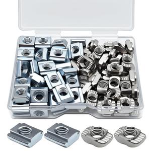 100Pcs 2020 Series M5 Carbon Steel Sliding & Drop-in T-Nuts, 50Pcs Metric Thread Slide-in T-Nut+50Pcs Hammer Head Drop-in T Nut for 6mm T-Slot Aluminum Extrusion Accessories Extruded Aluminum Hardware