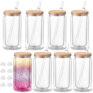 6 Pack Snow Globe Tumbler, 16 Oz Double Can Reusable Snow Globe Cups with LidDurable Snowglobe Tumbler for Glitter DIY Crafts, Home Decor, Personalized Gifts & Daily Use