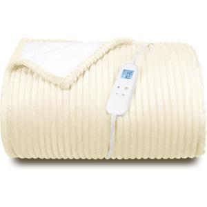 Electric Heated Blanket Queen Size 84" x 90" | 6 Heating Levels & 8h Auto Timer | Full Body Fast Heating and Ultra Soft Flannel, Machine Washable Bed Sofa Home Office Use, Beige