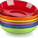 vancasso Bonita Pasta Bowls Set of 6, 38 oz Shallow Bowls, Ceramic Pasta Plates and Salad Bowls, Microwave & Dishwasher Safe Serving Bowls, Assorted Colors