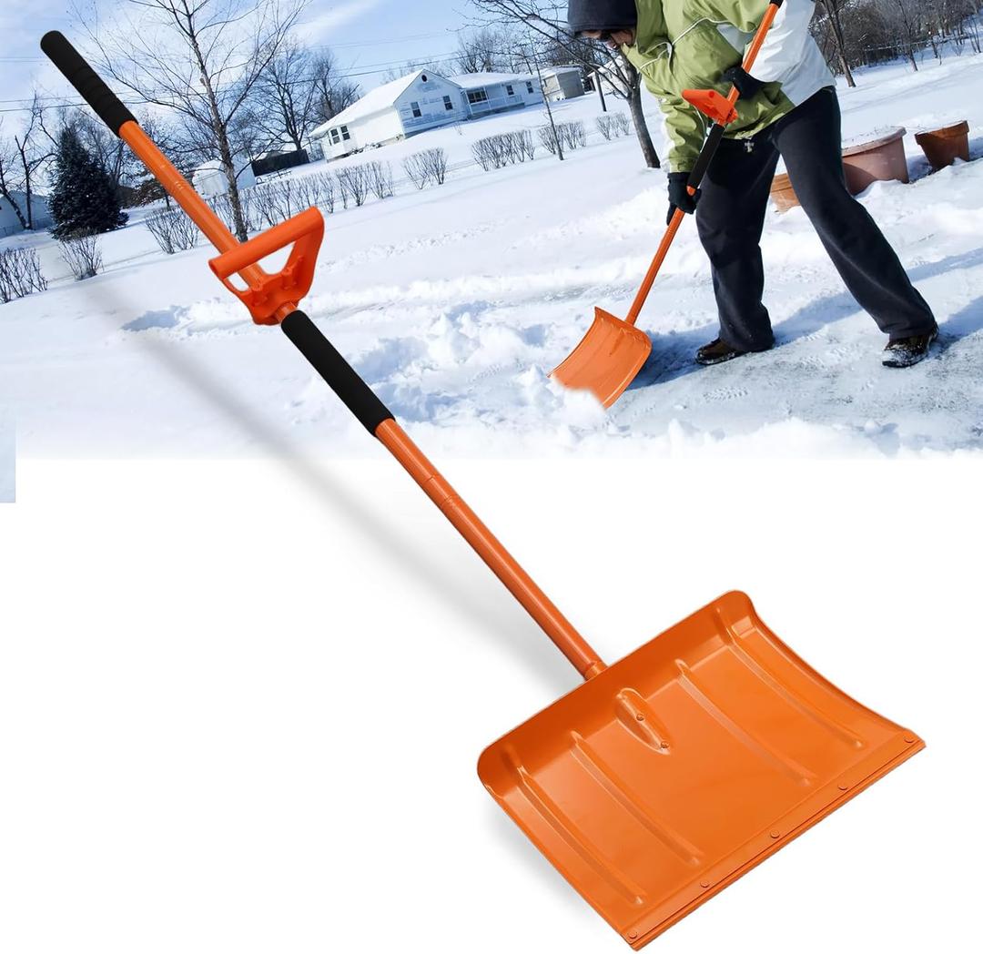 Large Heavy Duty Snow Shovel for Driveway, 67.3" Portable Snow Pusher,16 Inch Wide Blade Metal Shovel with Assisted Handle,Snow Removal Ice Scraper for Driveway Walkway Car and Patio