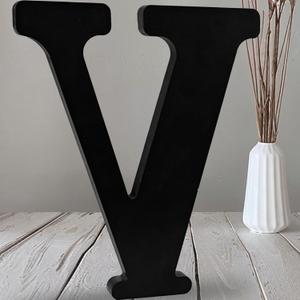 AOCEAN 12 inch Black Wood Letters Unfinished Wood Letters for Halloween Decorative Standing Letters Slices Sign Board Decoration for Craft Home Party Projects (V)
