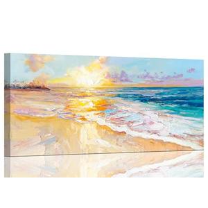 AmoyArt Beach Wall Art for Living Room, Ocean Canvas Wall-Decor for Bedroom, Sunset Picture Print for Home, Size 40x20 Inches