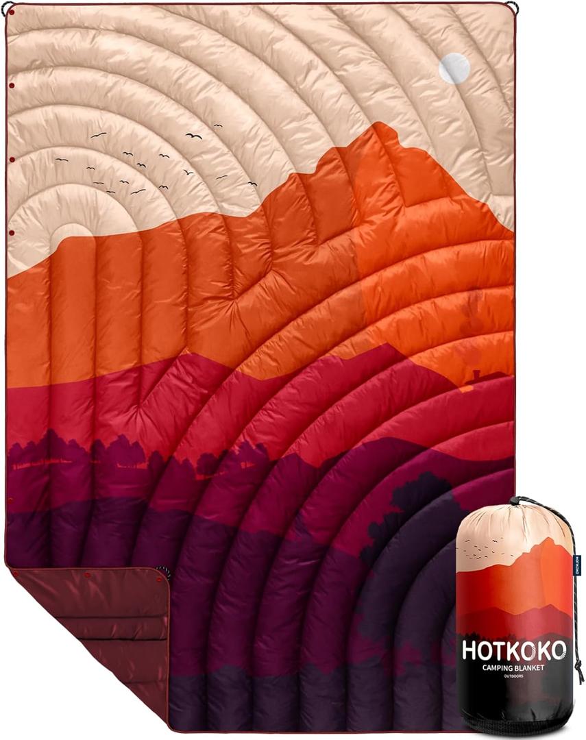 Camping Blanket,Lightweight Puffy Printed Camping Blanket Packable Outdoor Blanket for Camping,Traveling, Stadium, Hiking, Picnics (39x55", Dusk)