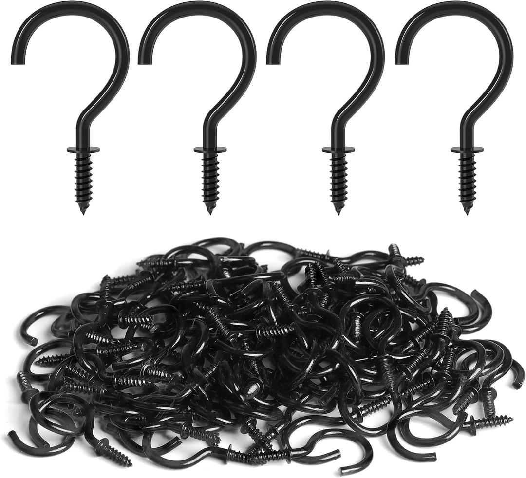 RELBRO Screw Hooks, 1 Inch Metal Screw in Cup Hooks, Black, 100 Pcs